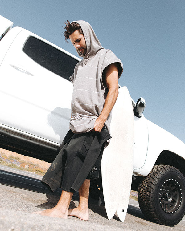 Classic Stripe Hooded Poncho – Grey