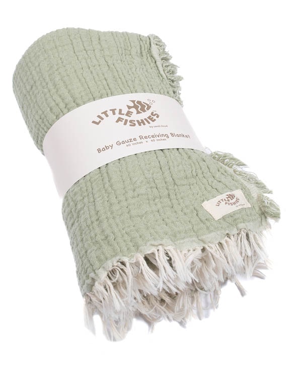 Little Fishies Gauze Receiving Blanket – Sage