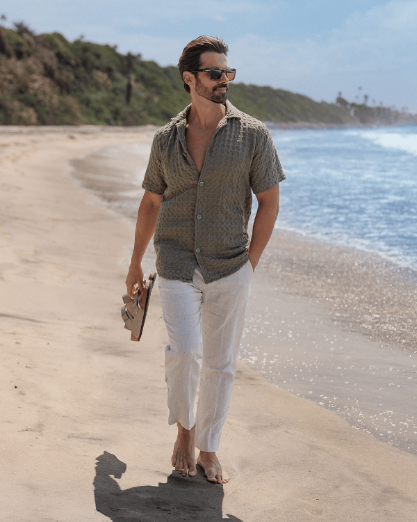 Orb Button Down Waffle Shirt – Olive – Mens