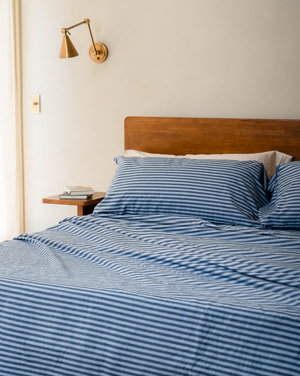 Classic Micro Twill Stripe Melange Flat Top Sheet Indigo