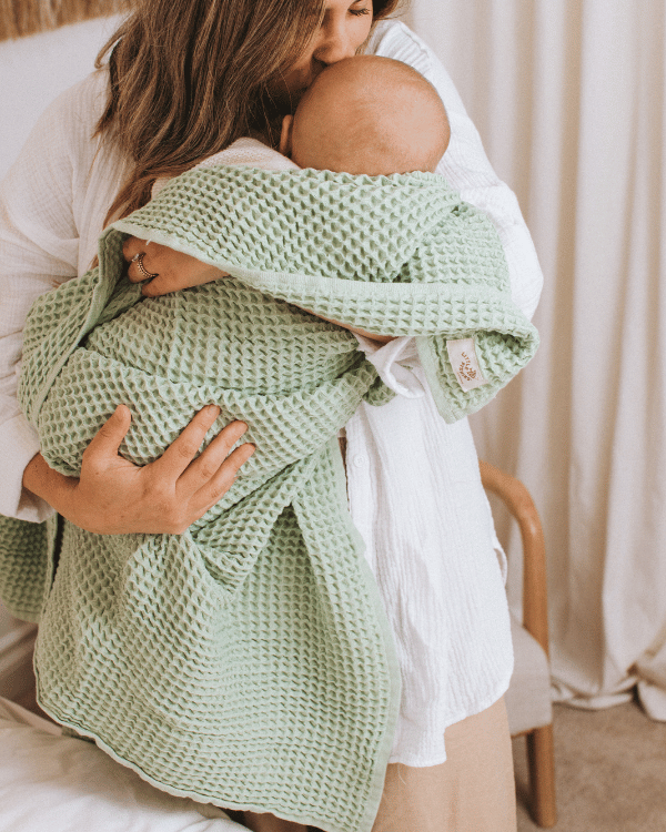 Little Fishies Waffle Blanket – Sage