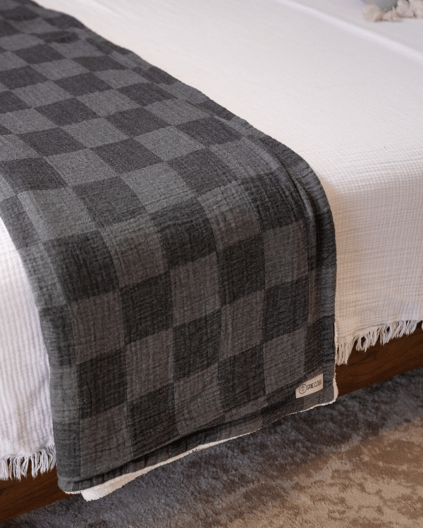 Cloud Checker Plush Blanket – Black