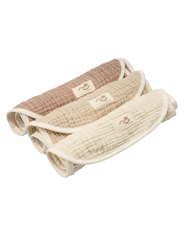 Little Fishies Gauze Burping Cloth Bundle – 3 Pack – Natural / Beige / Warm Taupe