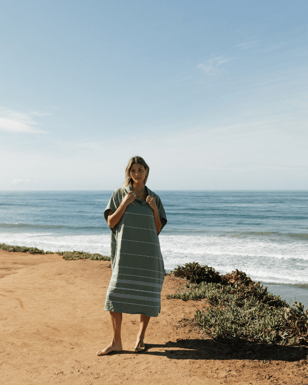 Classic Stripe Hooded Poncho – Hedge Green