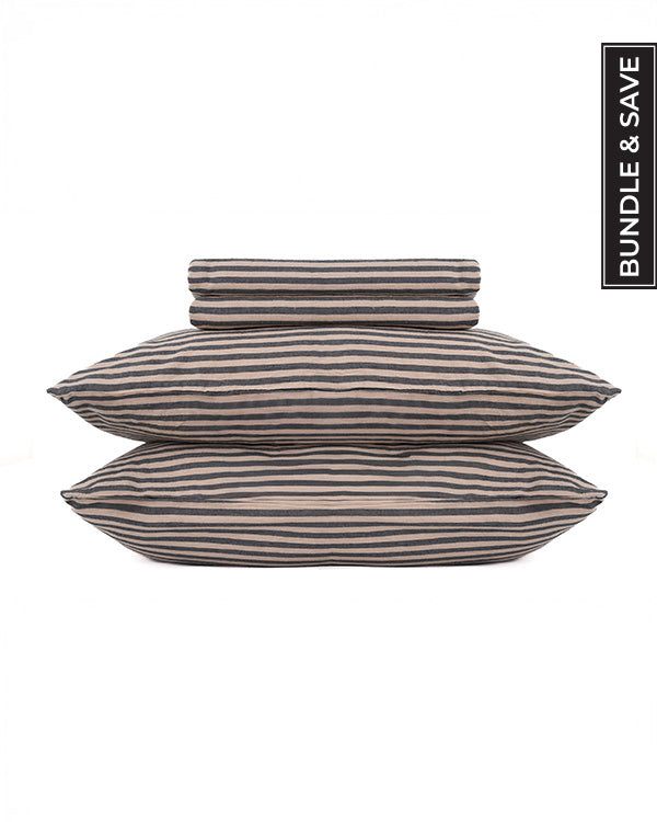 Classic Micro Twill Stripe Melange Sheet Set Indigo