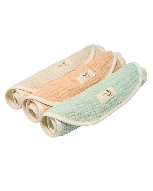 Little Fishies Gauze Burping Cloth Bundle – 3 Pack – Seafoam / Peach Fuzz / Natural