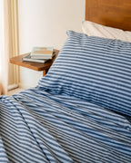 Classic Micro Twill Stripe Melange Sheet Set Indigo