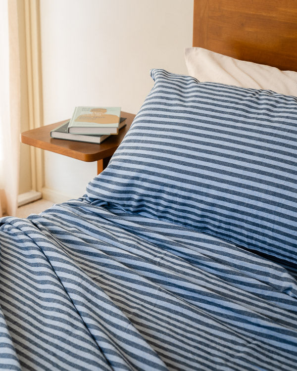 Classic Micro Twill Stripe Melange Pillowcase Set Indigo