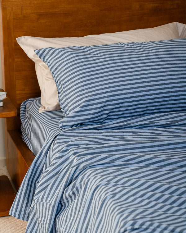 Classic Micro Twill Stripe Melange Sheet Set Indigo