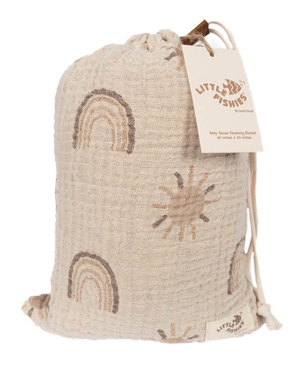 Rainbow Gauze Receiving Blanket Single with Pouch