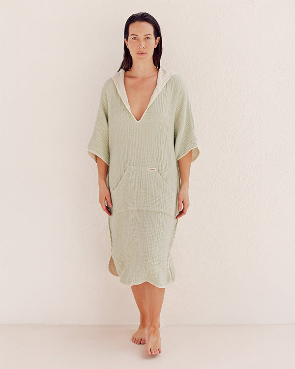 Falta Gauze Hooded Poncho – Sage