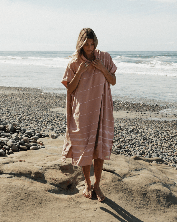 Classic Stripe Hooded Poncho – Misty Rose