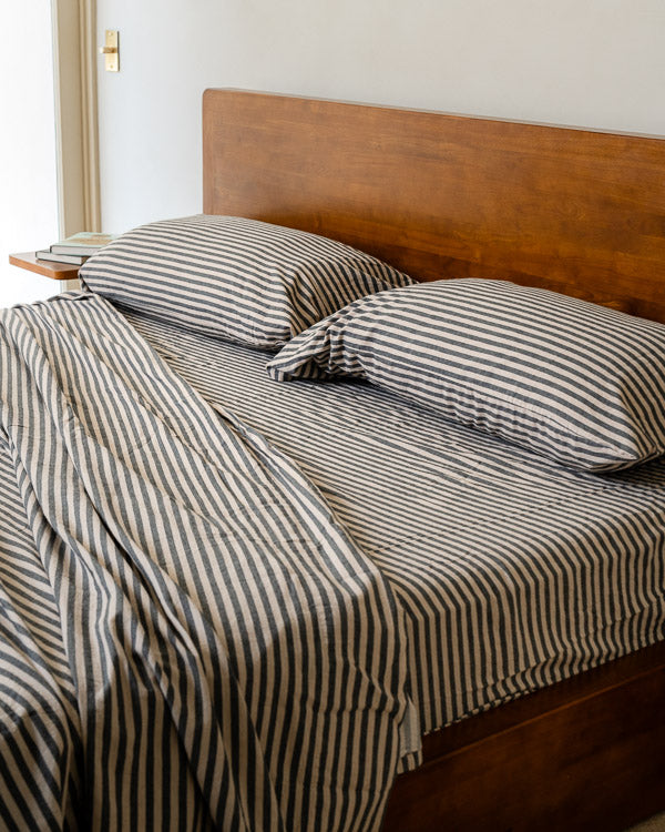 Classic Micro Twill Stripe Melange Sheet Set Steel Grey