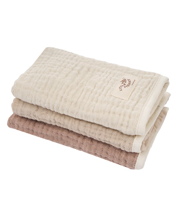 Little Fishies Gauze Burping Cloth Bundle – 3 Pack – Natural / Beige / Warm Taupe