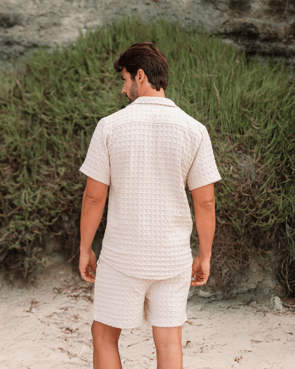 Orb Button Down Waffle Shirt – Sand – Mens