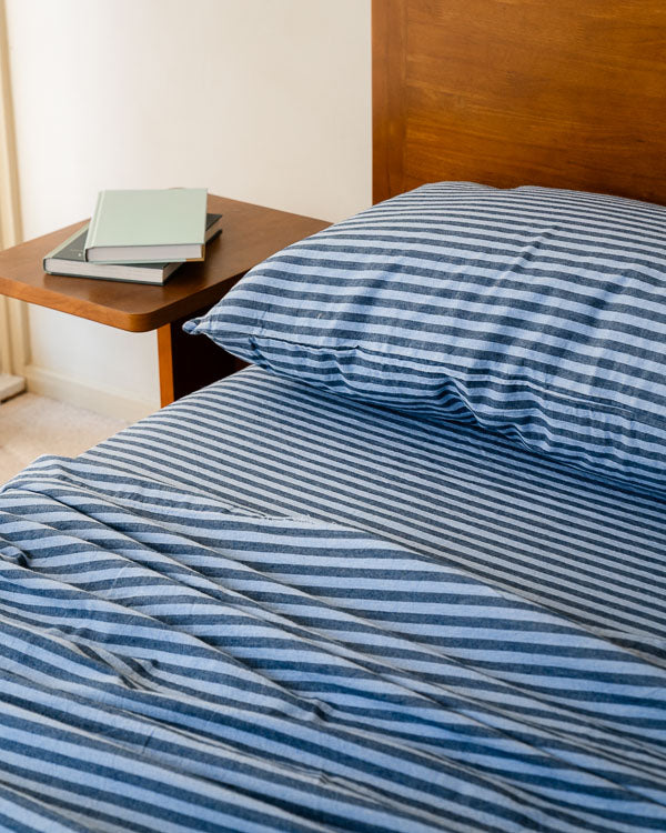 Classic Micro Twill Stripe Melange Flat Top Sheet Indigo