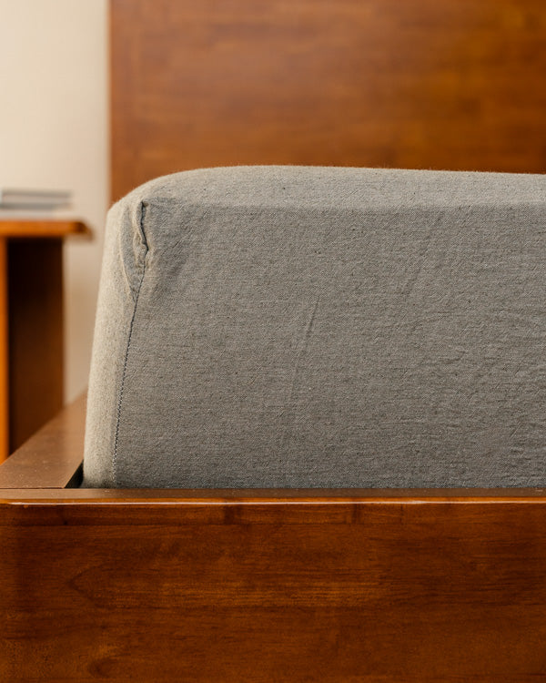 Classic Micro Twill Stripe Melange Fitted Sheet Steel Grey