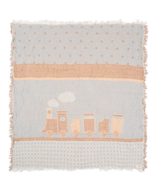 Choo-Choo Train Gauze Receiving Blanket Single with Pouch