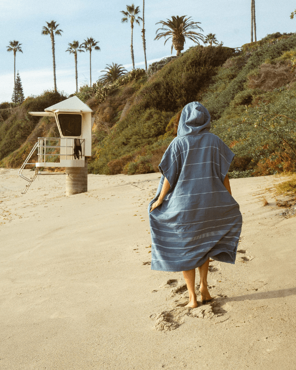 Classic Stripe Hooded Poncho – Misty Rose