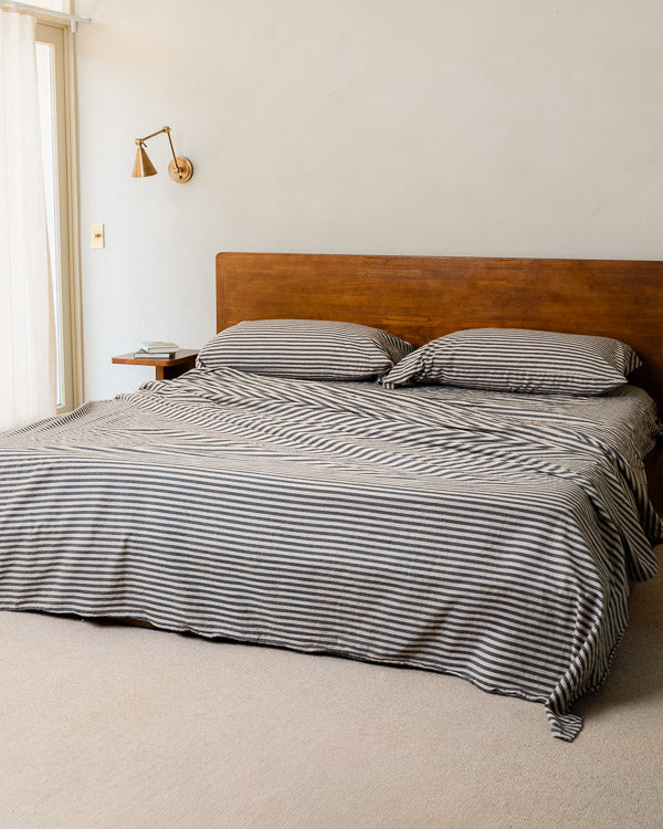 Classic Micro Twill Stripe Melange Flat Top Sheet Steel Grey