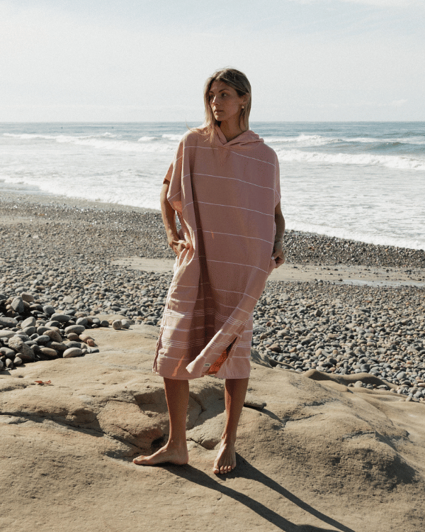 Classic Stripe Hooded Poncho – Misty Rose
