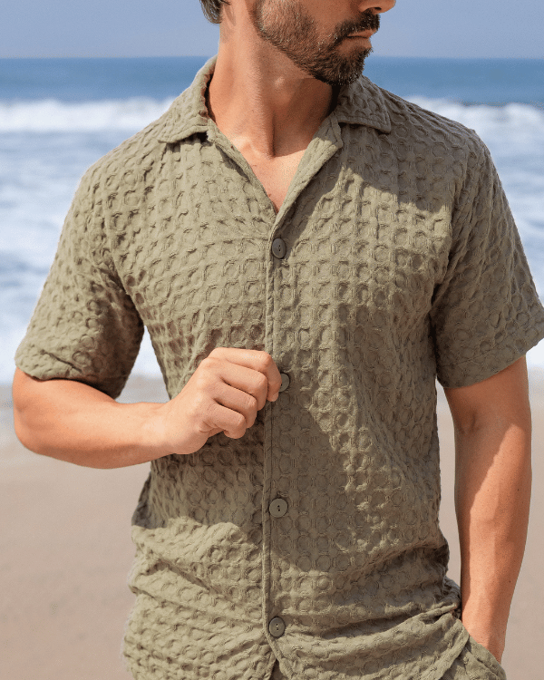 Orb Button Down Waffle Shirt – Olive – Mens