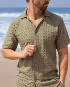 Orb Button Down Waffle Shirt – Black – Mens