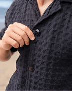 Orb Button Down Waffle Shirt – Black – Mens