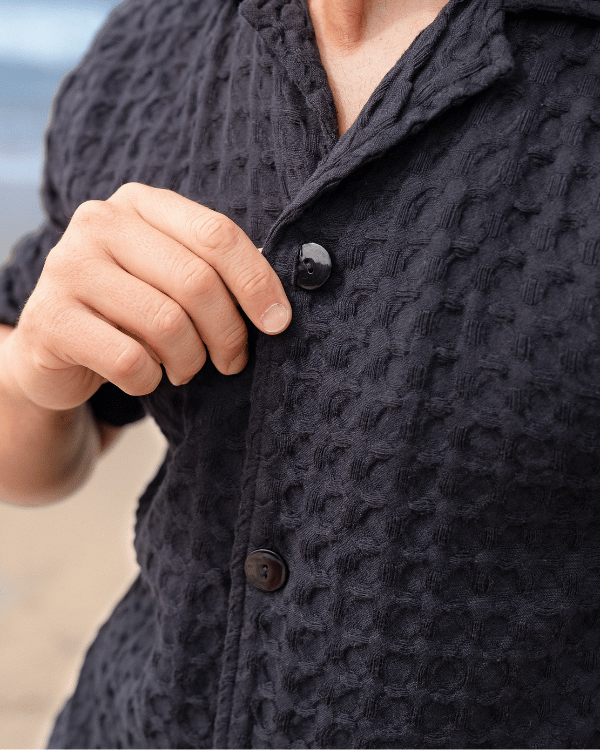 Orb Button Down Waffle Shirt – Black – Mens