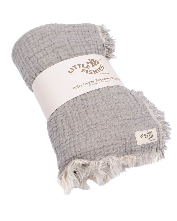 Little Fishies Gauze Receiving Blanket – Beige