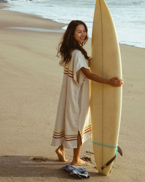 Classic Stripe Hooded Poncho Teal Blue