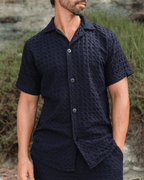 Orb Button Down Waffle Shirt – Black – Mens
