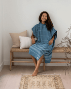 Classic Stripe Hooded Poncho Slate Blue