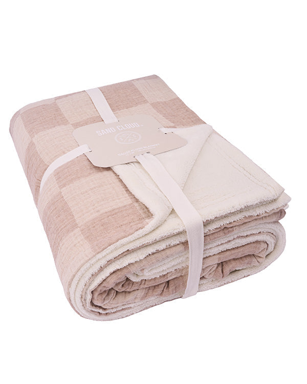 Cloud Checker Plush Blanket – Beige