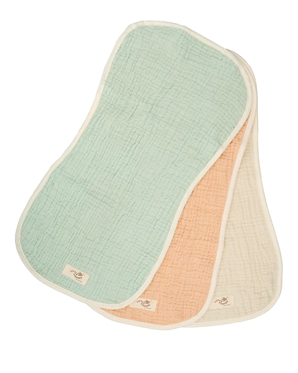 Little Fishies Gauze Burping Cloth Bundle – 3 Pack – Seafoam / Peach Fuzz / Natural