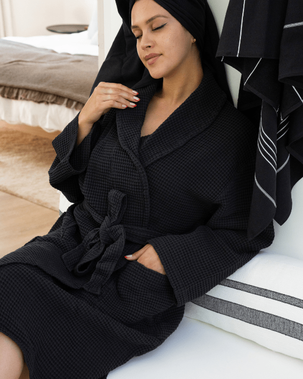 Micro Waffle Robe – Black