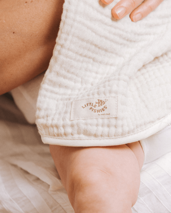 Little Fishies Gauze Burping Cloth Bundle – 3 Pack – Natural / Beige / Warm Taupe