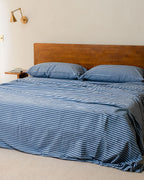 Classic Micro Twill Stripe Melange Flat Top Sheet Indigo