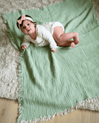 Little Fishies Gauze Receiving Blanket – Sage