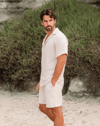 Orb Button Down Waffle Shirt – Sand – Mens