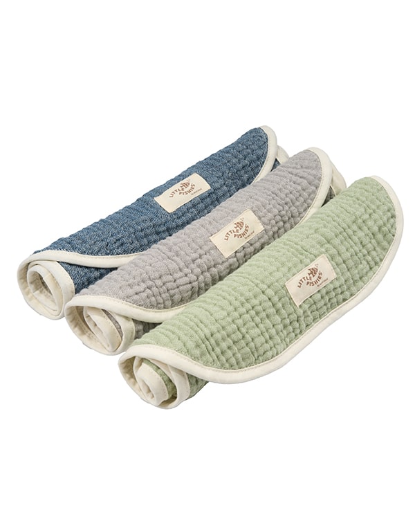 Little Fishies Gauze Burping Cloth Bundle – 3 Pack – Sage / Grey / Navy