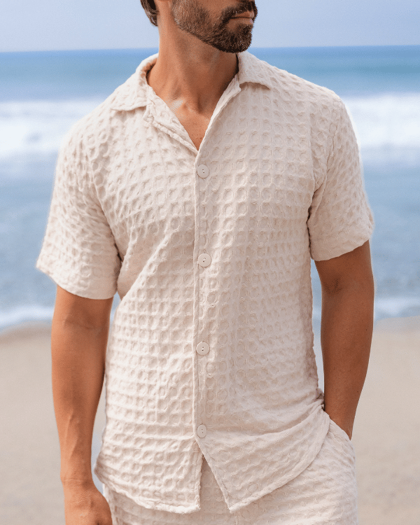 Orb Button Down Waffle Shirt – Olive – Mens