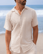 Orb Button Down Waffle Shirt – Sand – Mens