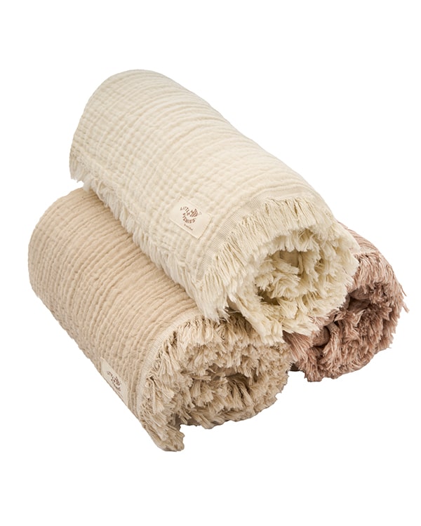 Little Fishies Gauze Receiving Blanket Set – 3 Pack – Natural / Beige / Warm Taupe