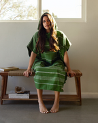 Classic Stripe Hooded Poncho – Green