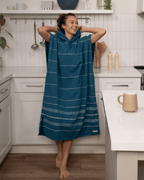 Classic Stripe Hooded Poncho Teal Blue