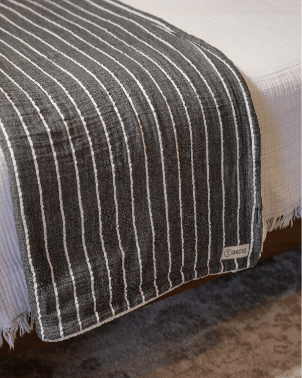 Dreamy Stripe Plush Blanket – Black
