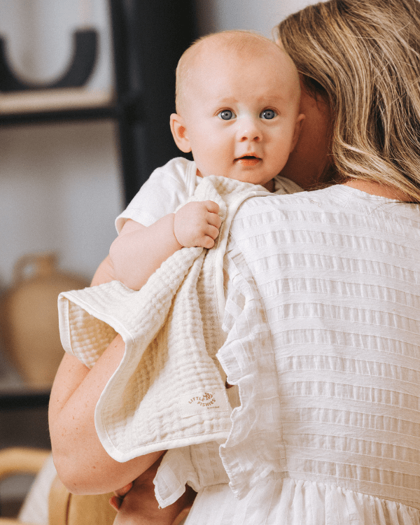 Little Fishies Gauze Burping Cloth Bundle – 3 Pack – Natural / Beige / Warm Taupe