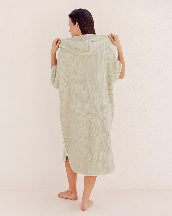 Falta Gauze Hooded Poncho – Sage