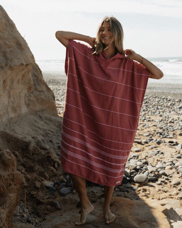 Classic Stripe Hooded Poncho – Withered Rose